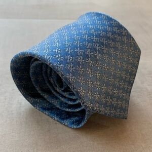 SEIGO Monogram Hand Made Blue Silk Tie